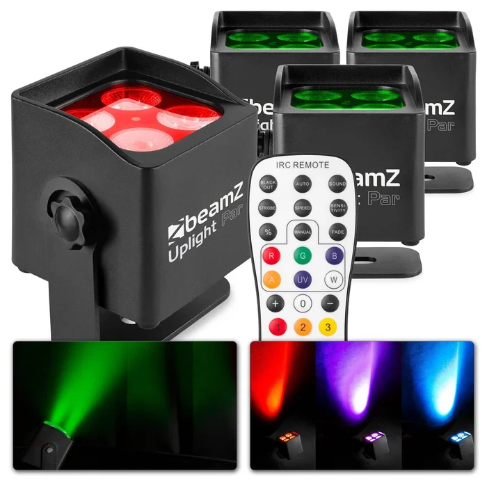 BeamZ BBP44 – Lot de 4 Projecteurs PAR LED Compact sur Batterie IP65 RGBW – 16 Watts