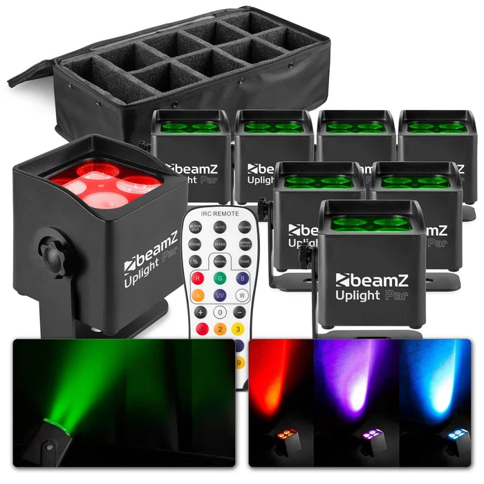 BeamZ BBP44 – Lot de 8 Projecteurs PAR LED Compact sur Batterie IP65 RGBW avec Sac