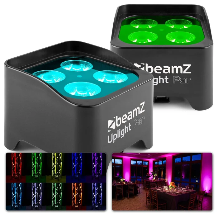 BeamZ BBP90 – 2x Projecteurs d’Ambiance sur Batterie 4 x 4 Watts RGB-UV – Noir