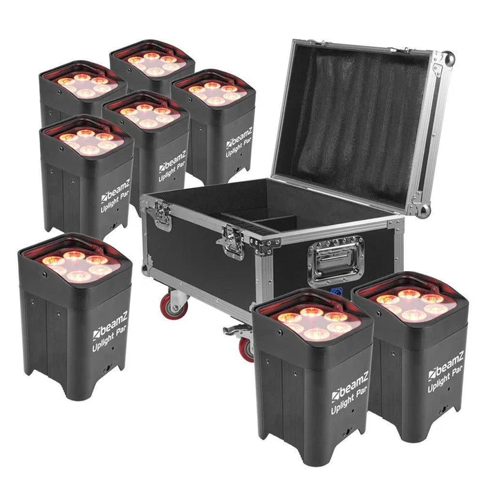 BeamZ BBP96 – Lot de 8 Projecteurs PAR LED sur Batterie RGBAW-UV DMX 72 Watts avec Flightcase