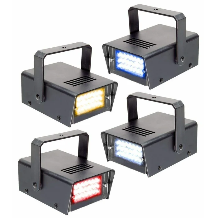 BeamZ BMS24SET – Pack 4 Mini Stroboscopes LED, Vitesse Réglable, Programmes Automatiques