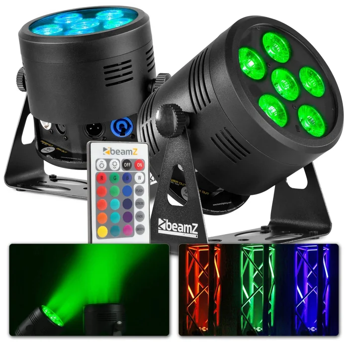 BeamZ Pro BBP66 – Lot de 2 Projecteurs PAR Uplight sur Batterie RGBW DMX – 72 Watts