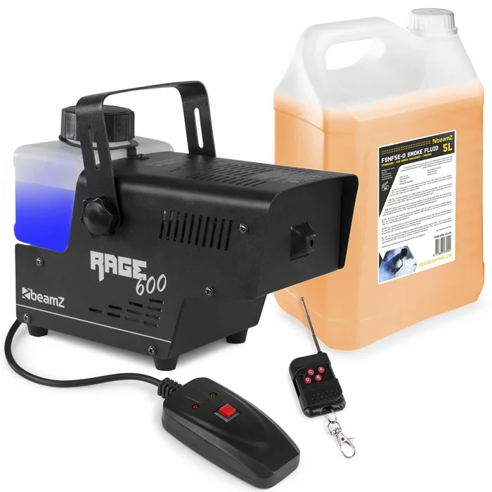 BeamZ RAGE600W – Pack Machine à Fumée avec 5L de Liquide et Télécommandes – 600 Watts