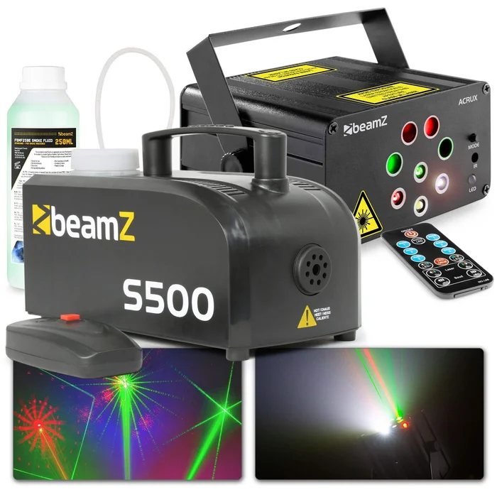 BeamZ S500-P – Machine à Fumée en Plastique avec Liquide et 4 Lasers RGBW