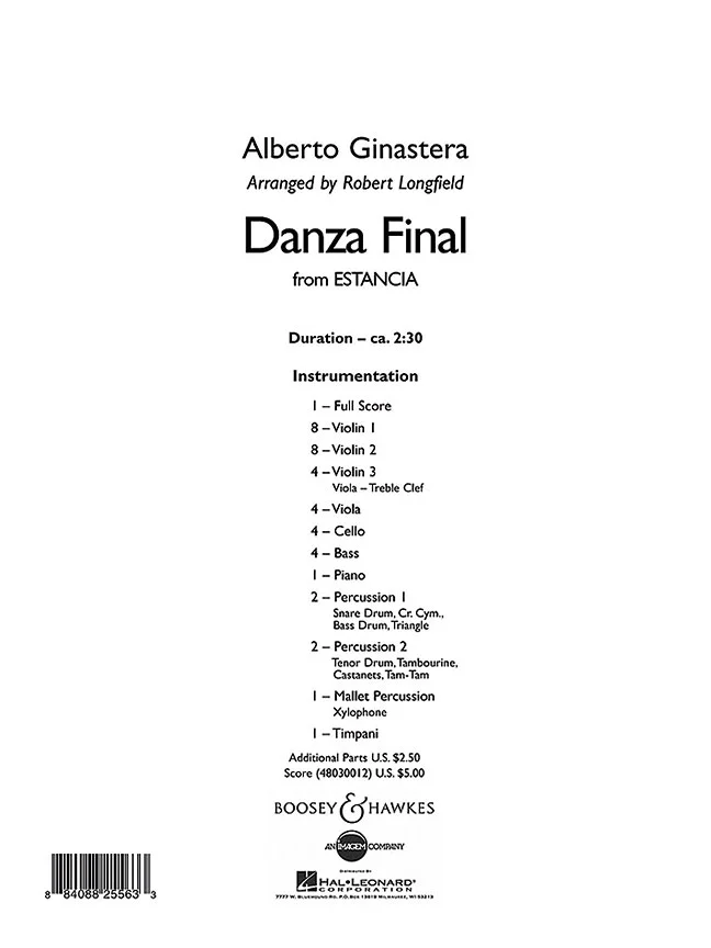 Boosey & Hawkes Ginastera – Danza Final – String Orchestre et Percussion