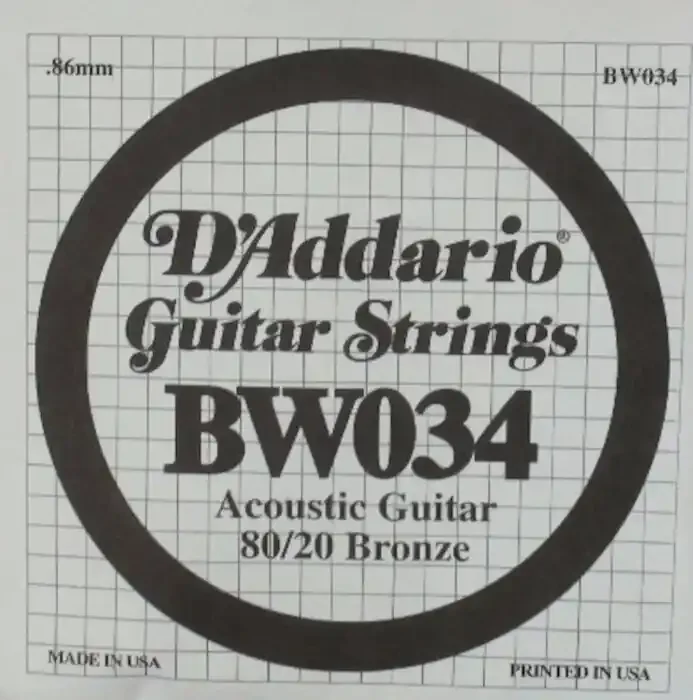 D‘Addario BW034 80/20 BRONZE 034 Corde de guitare acoustique à l‘unité