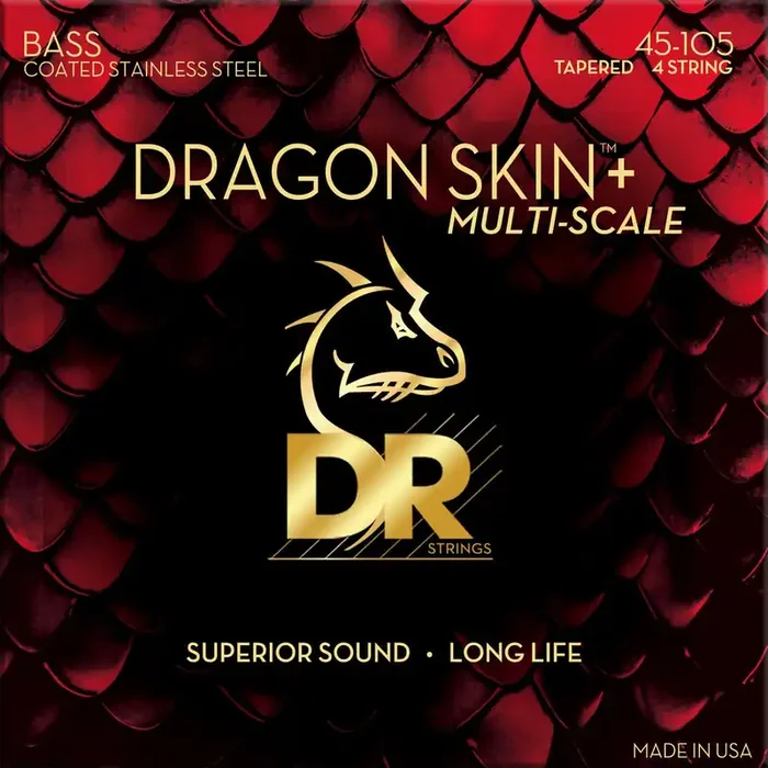 DR Strings Dragon Skin+ Coated Steel Medium 45-105 Tapered Multi-Scale Cordes de basses