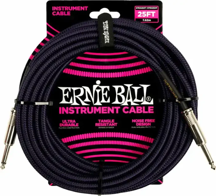 Ernie Ball Braided Straight Straight Inst Cable 7,5 m Droit – Droit Câble d‘instrument