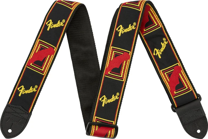 FENDER 2″ Monogrammed Strap, Black/Yellow/Red