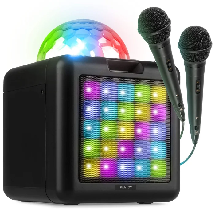 Fenton KAR15B Enceinte Karaoké Enfant Bluetooth sur Batterie avec 2 Micros – Noir