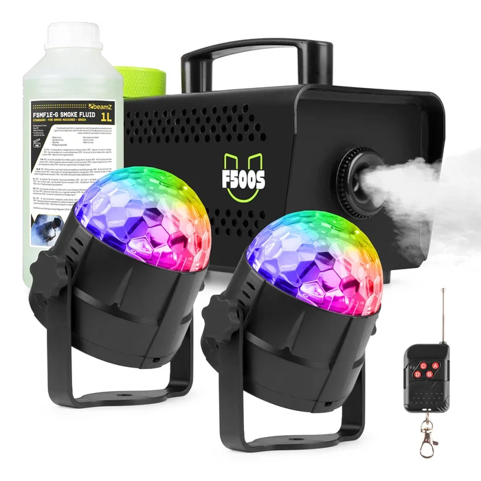 Fuzzix F500S – Pack Machine à Fumée 500 Watts, 2 x Boules Disco et 1L de Liquide