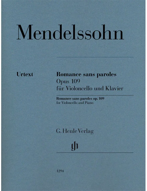 Henle Verlag Mendelssohn Bholdy – Romance Sans Paroles Op. 109 – Violoncelle, Piano