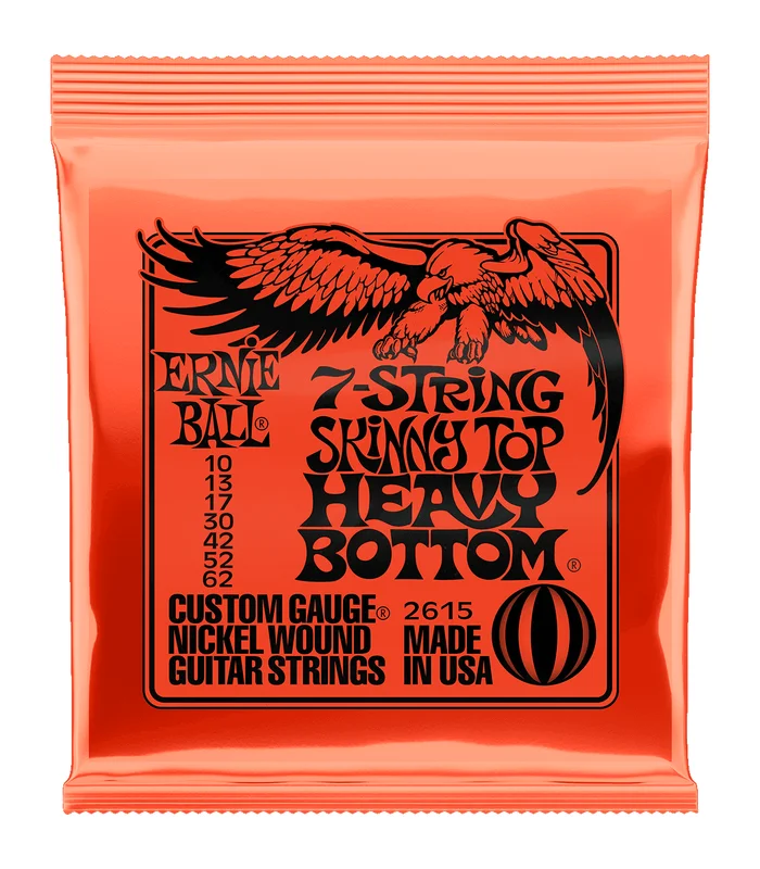 Jeu de Cordes pour Guitare Electrique Ernie Ball 2615 Skinny top HB 7 cordes 10-13-17-30-42-52-62