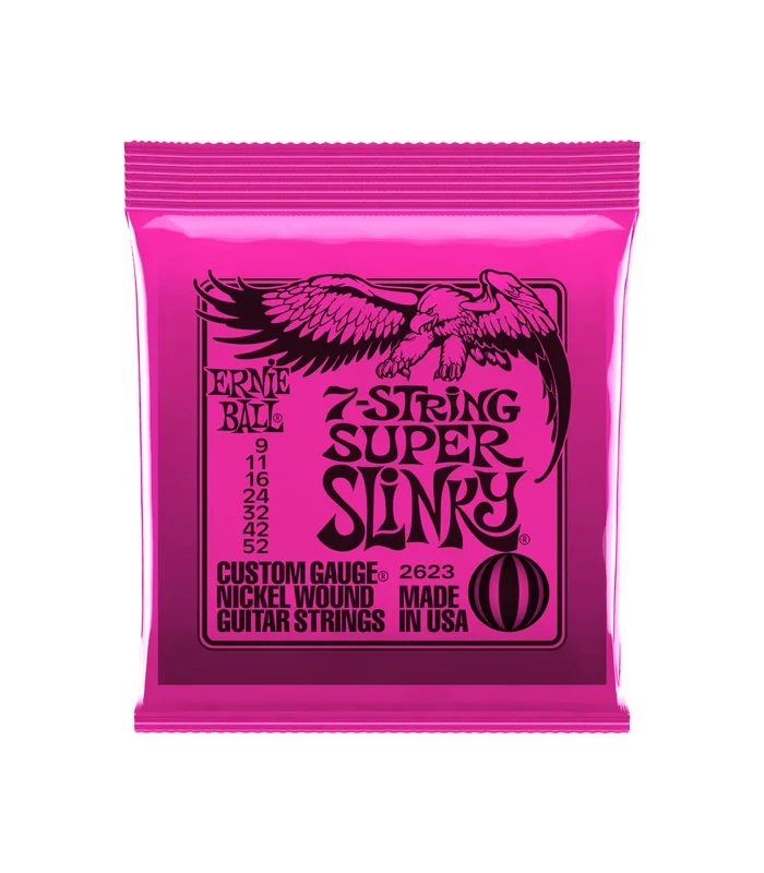Jeu de Cordes pour Guitare Electrique Ernie Ball 2623 Super slinky 7 cordes 09-11-16-24w-32-42-52