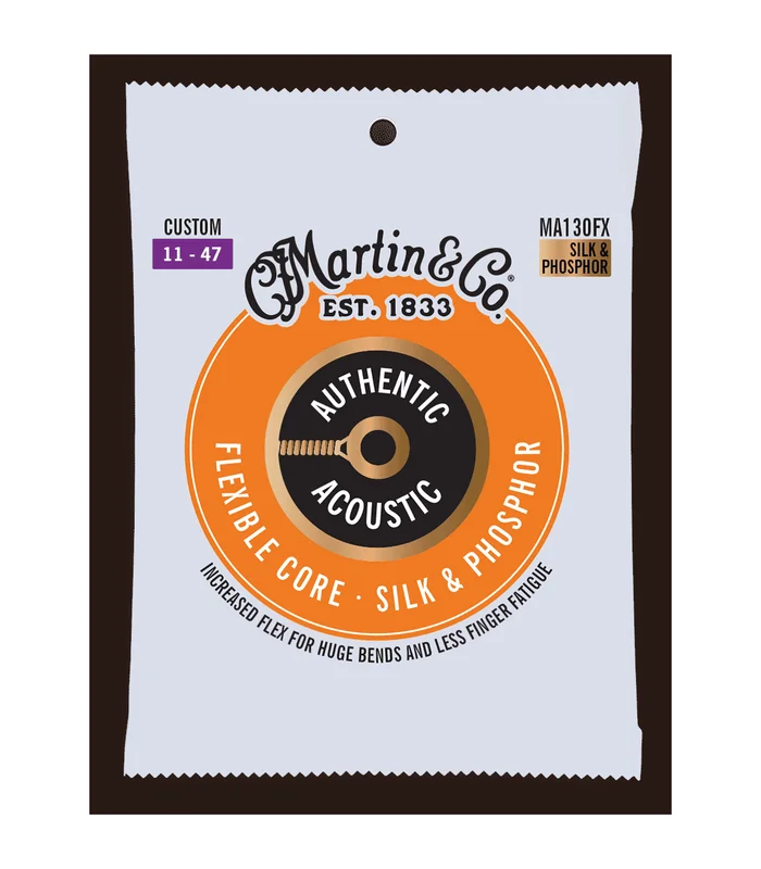 Jeu de Cordes pour Guitare Folk MARTIN & CO MA130FX Flexible Core, Custom Light, Silk & Phosphor