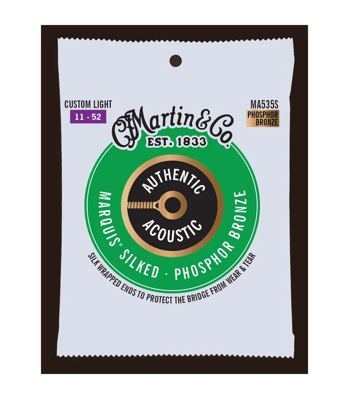 Jeu de Cordes pour Guitare Folk MARTIN & CO MA535S Phosphore Bronze – Authentic Silked, Custom Light, 92/8