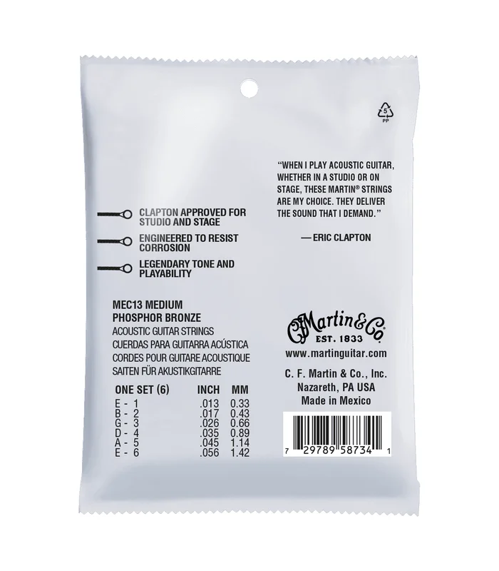 Jeu de Cordes pour Guitare Folk Martin MEC13 Clapton, Medium, 92/8 – 13-56 – Image 3