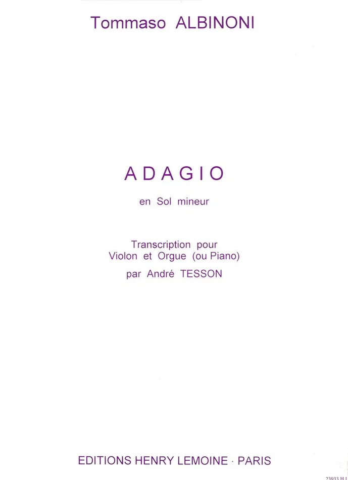 Lemoine Albinoni Tomaso – Adagio – Violon, Piano