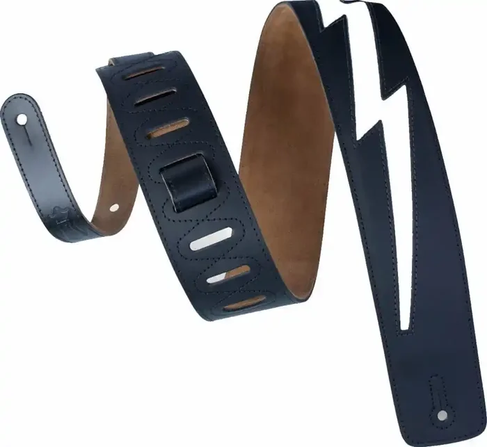 Levy‘s Larsen Leather Deluxe Courroie de guitare Lightning Bolt