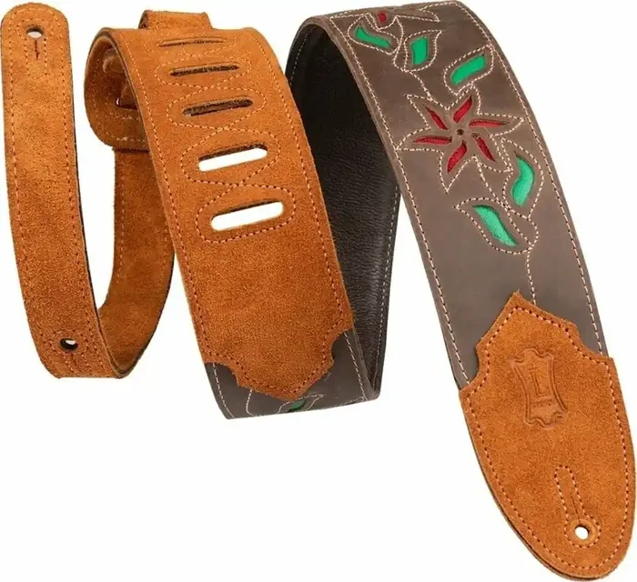 Levy‘s Leather Flowering Vine Courroie de guitare Dark Brown & Red
