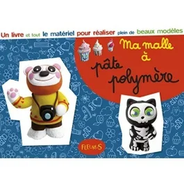 Ma malle à pâte polymère. Contient : 1 livre de modèles et d&rsquo;explications, 5 pâtes de couleurs, 1 éb