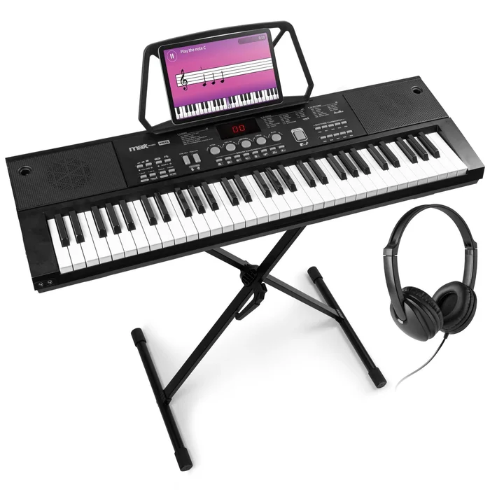 Max KB15 – Clavier Électronique 61 Touches pour Enfant avec Micro & Batterie Longue Durée, Casque Audio et Stand Inclus