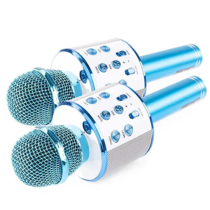MAX Kit MICRO KM01 – 2 Micros Karaoké Bluetooth avec Haut-Parleur Intégré – Bleu