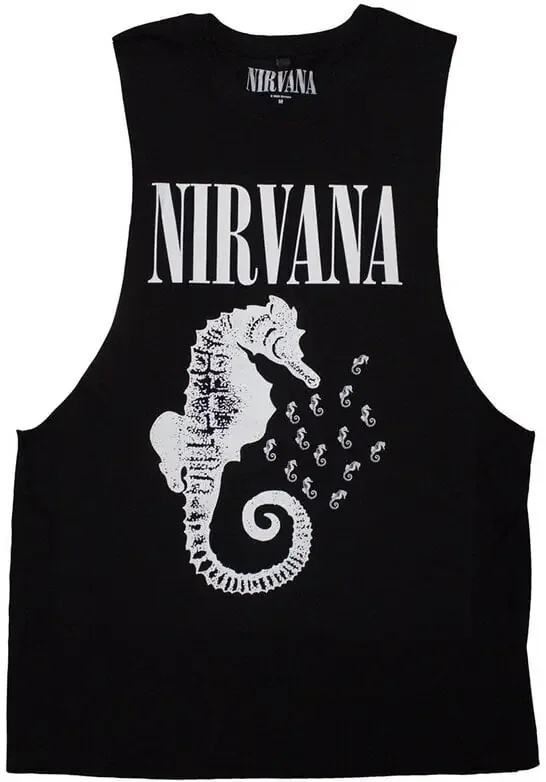 Nirvana T-shirt Seahorse & Logo Mono Unisex Black 2XL