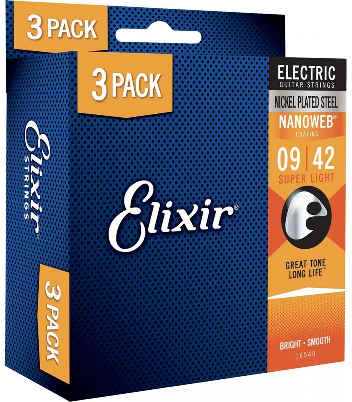 Pack de 3 jeux de Cordes pour Guitare Electrique ELIXIR 12002 Nanoweb 09-42