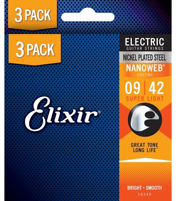 Pack de 3 jeux de Cordes pour Guitare Electrique ELIXIR 12002 Nanoweb 09-42 – Image 2
