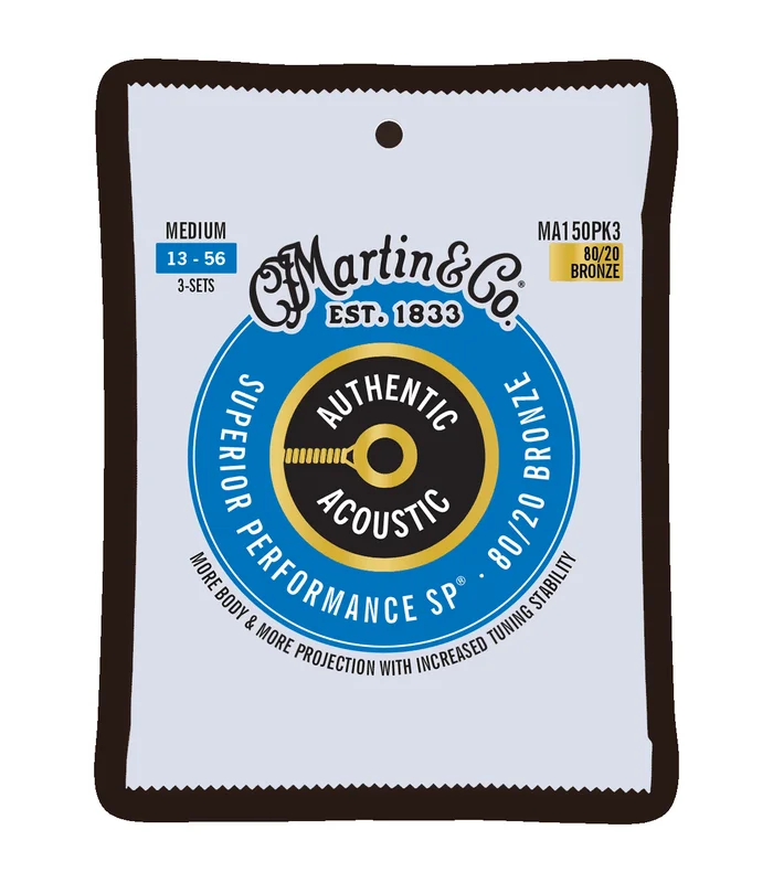Pack de 3 Jeux de Cordes pour Guitare Folk MARTIN & CO MA150PK3 Bronze – Authentic, Medium, 80/20
