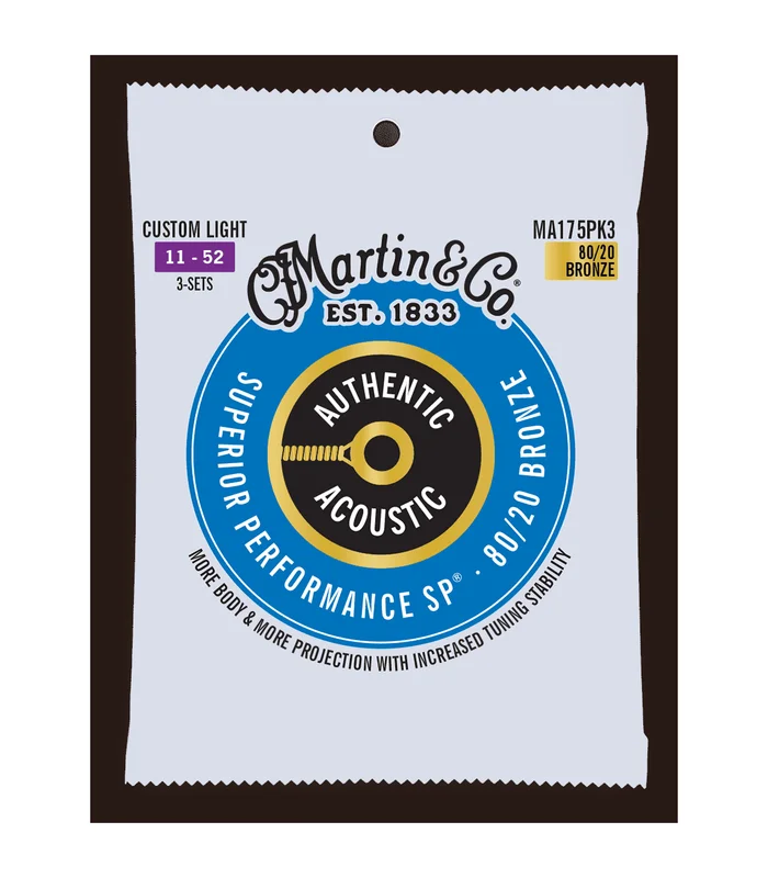 Pack de 3 Jeux de Cordes pour Guitare Folk MARTIN & CO MA175PK3 Bronze – Authentic, CustomLight, 80/20