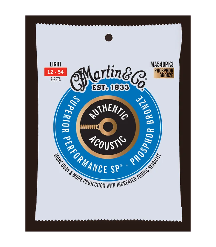 Pack de 3 Jeux de Cordes pour Guitare Folk MARTIN & CO MA540PK3 Phosphore Bronze – Authentic, Light, 92/8