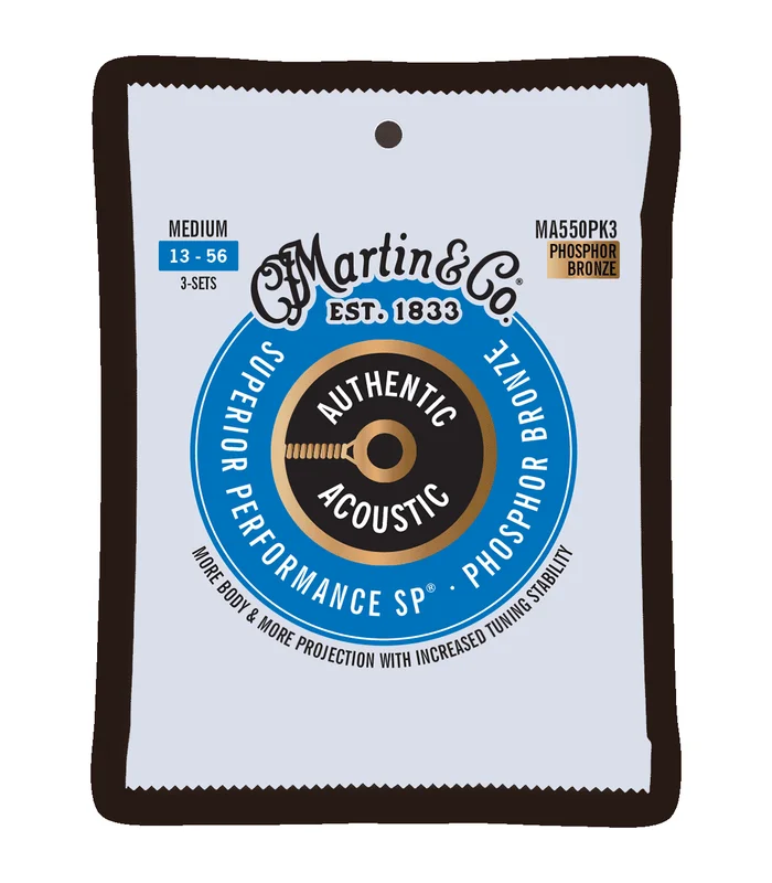 Pack de 3 Jeux de Cordes pour Guitare Folk MARTIN & CO MA550PK3 Phosphore Bronze – Authentic, Medium, 92/8