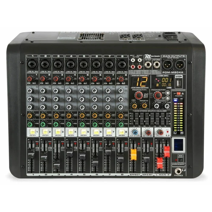 Power Dynamics DM-M804A – Console de Mixage Amplifiée 8 Canaux, USB MP3 BT