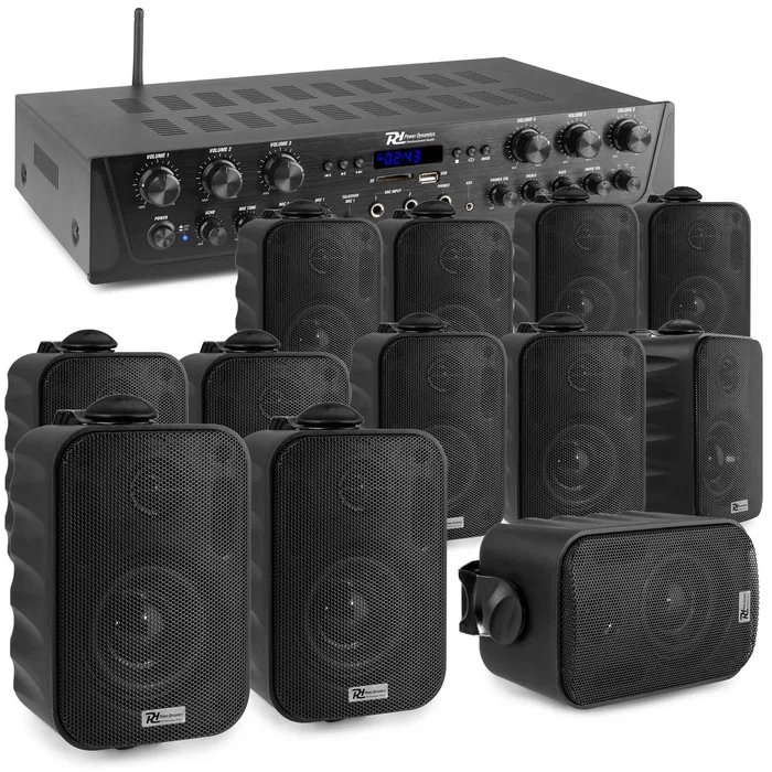 Power Dynamics PV260BT – Système Audio 6 Zones 600 Watts Bluetooth avec 12 Enceintes BGO30 Noires