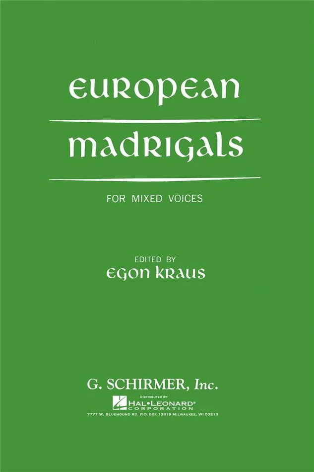Schirmer European Madrigals For Mixed Voices