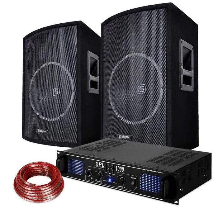 SkyTec DJ – 2 Enceintes 15 Pouces, Amplificateur et Câble Inclus, Puissance 1000W