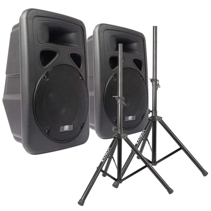SkyTec SP1200A – 2 Enceintes Actives 12″, 600 Watts Puissance avec Pieds et Sacoche