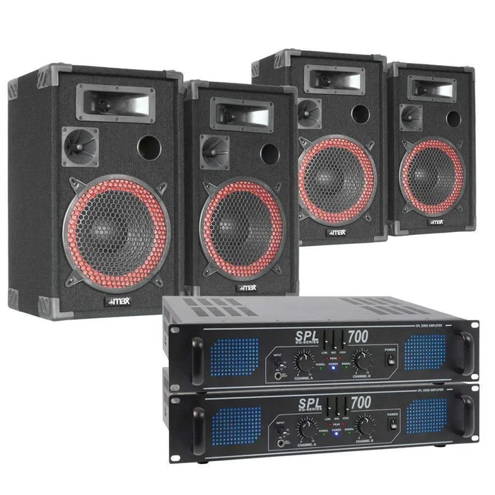 SkyTec XEN 1400W – 2x Paire d&rsquo;Enceintes Passives 10&Prime; avec 2 Amplificateurs SPL 700 et Câbles