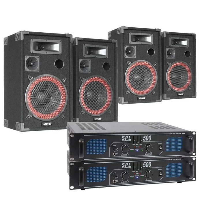 SkyTec XEN Set Complet – 2x 2 Enceintes 8″, avec Amplificateur SPL 500 et Câbles, Puissance 1000W