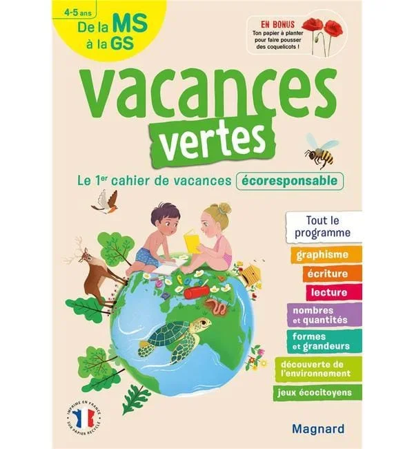 Vacances vertes, de la MS à la GS – Le premier cahier de vacances écoresponsable !