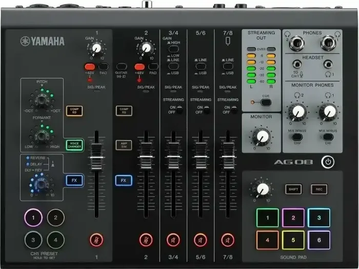 Yamaha AG08 Black Tables de mixage podcast